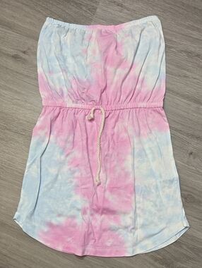 Tie-Dye Pink & Light Blue Strapless Romper